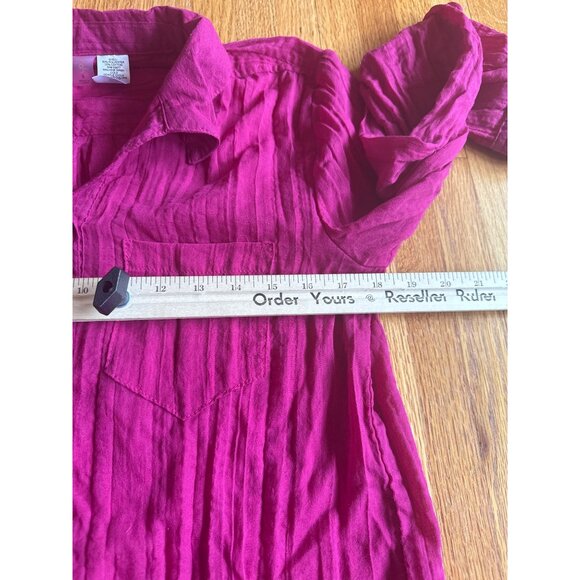 Pink Textured Button-Down Shirt By Mynah S Cotton Roll-Tab Sleeves Lightweight - Picture 5 of 9